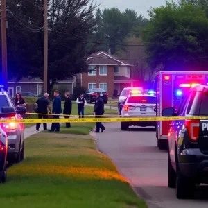 Police cars and community members in Birmingham after a stabbing incident