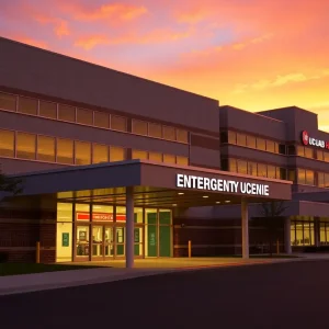 Exterior view of UAB Health System hospital during sunset