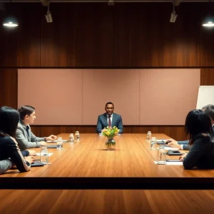 Illustration of a university board meeting discussion