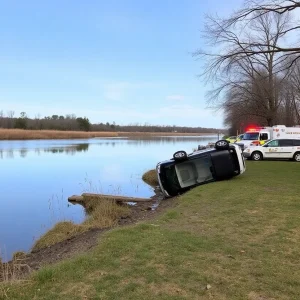 Overturned vehicle in Village Creek, Birmingham