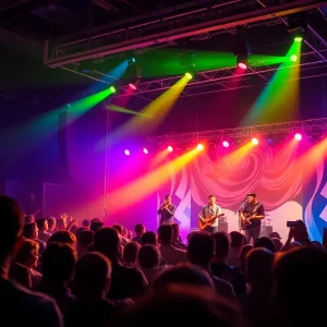 Wild Nothing performing live on stage at a concert in Birmingham, AL.