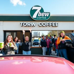 7 Brew Coffee drive-thru opening in Chelsea with customers