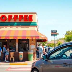 Exterior view of 7 Brew Coffee in Montgomery during the opening celebration.