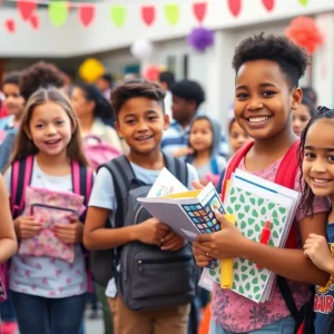 Families participating in a back-to-school giveaway event in Central Alabama