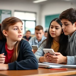 Students in a classroom without electronic devices, focusing on their studies