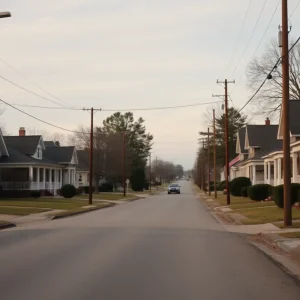 A quiet residential street in Birmingham, Alabama.