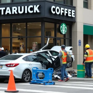 Car crash incident at Starbucks in Birmingham