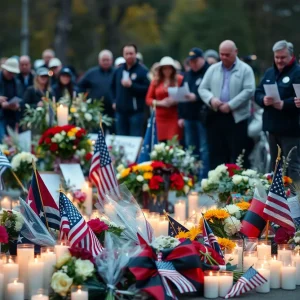 Memorial for deputies with flowers and candles
