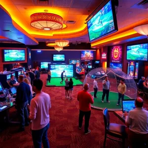 Interior view of Fairway Social Birmingham with gaming and dining areas