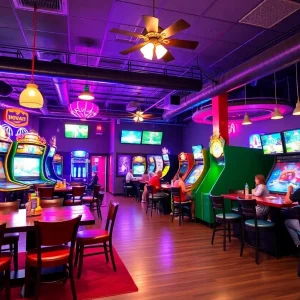Interior of Fairway Social with guests enjoying food and games in Birmingham