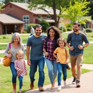 Families enjoying a sunny day in a Birmingham neighborhood park