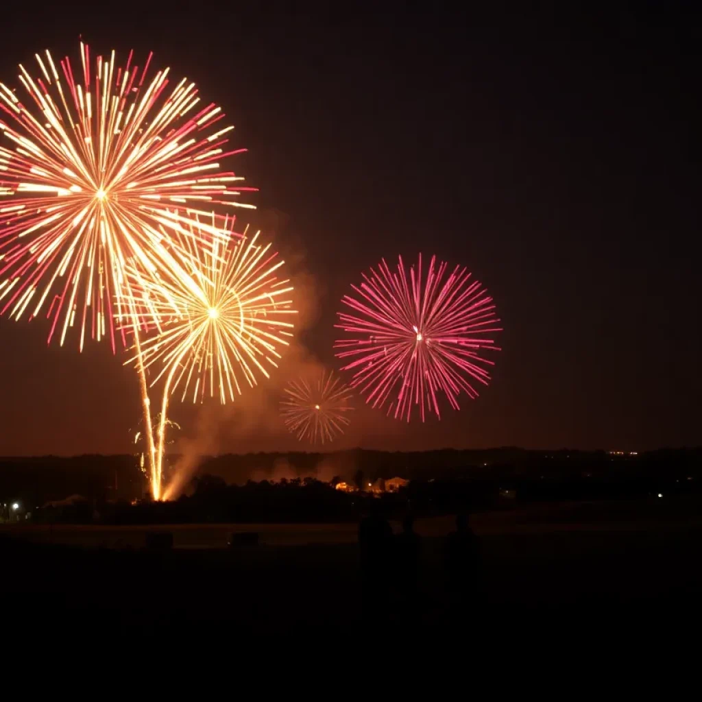 Colorful fireworks lighting up the sky over Alabama during Fourth of July celebrations