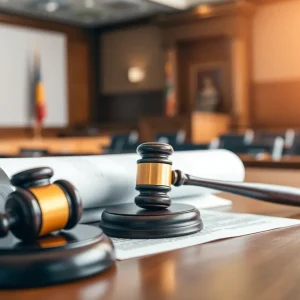 Courtroom scene depicting legal actions related to an appeal