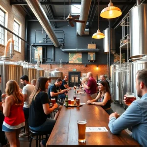 Interior of Good People Brewing with customers enjoying craft beer.