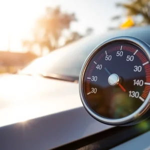 A parked car in the sun highlighting the dangers of leaving children inside.