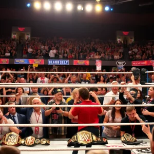 Fans gathering to honor Hulk Hogan in a wrestling ring.