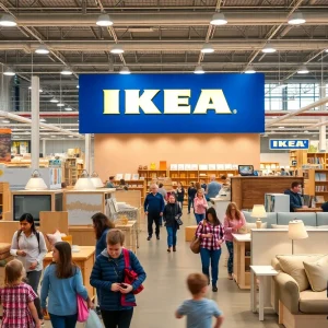 A conceptual representation of an IKEA store in Huntsville, Alabama surrounded by community activities.