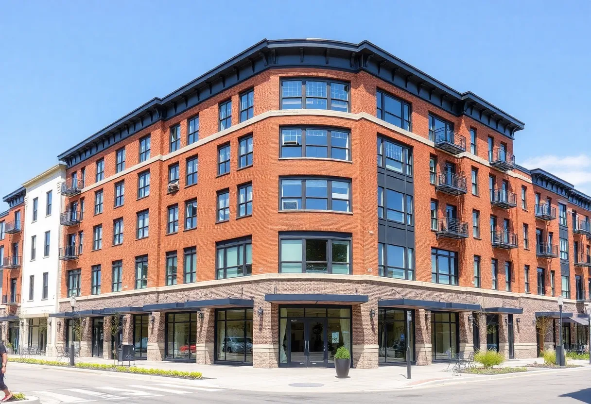 Exterior view of Market Lofts, a mixed-use multifamily housing community in Birmingham
