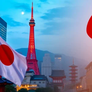 Symbolic representation of nationalism in Japan with a blend of the Japanese flag and cultural elements.