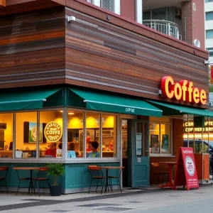 Exterior view of the new 7 Brew Coffee drive-thru location in Chelsea