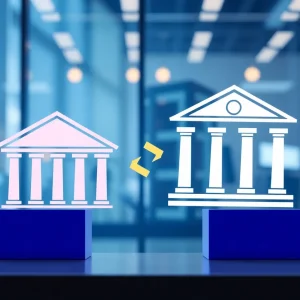 Illustration of a bank merger concept