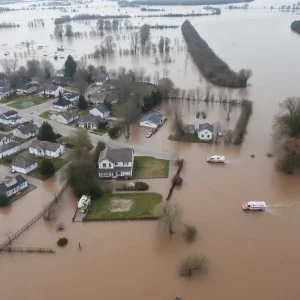Flooded area in Ruidoso with submerged homes