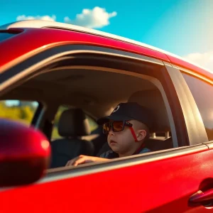 A parked car under the sun highlighting the dangers of hot car incidents.