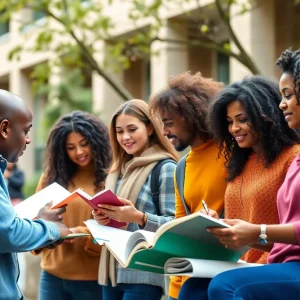 Students of diverse backgrounds on a university campus