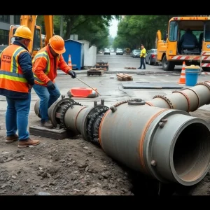 Construction worker repairing water main in Birmingham