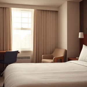 Child-safe hotel room with cordless window coverings