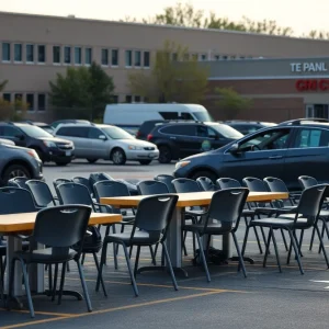 Scene of the Woodlawn High School alumni picnic shooting, showing damaged vehicles.