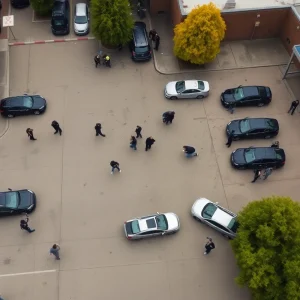 Scene of the shooting at Woodlawn High School parking lot with police presence