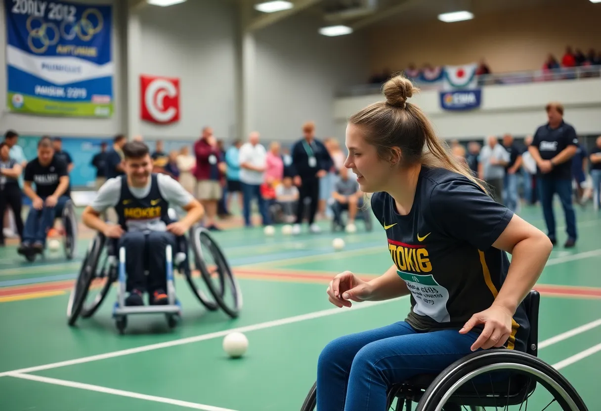 Athletes competing in the World Boccia Challenger at the Lakeshore Foundation in Birmingham