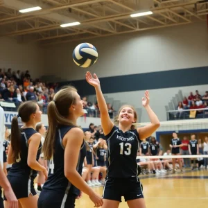 Players competing in a high school volleyball tournament