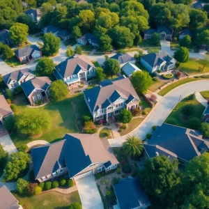 Aerial view of diverse homes in Alabama