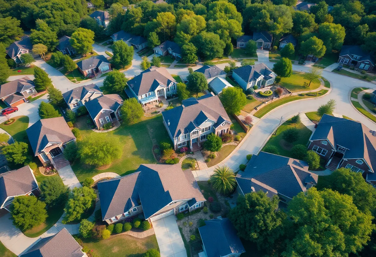 Aerial view of diverse homes in Alabama