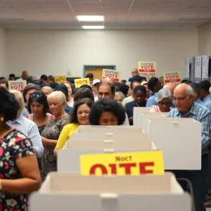 People voting at a polling station in Alabama during municipal elections