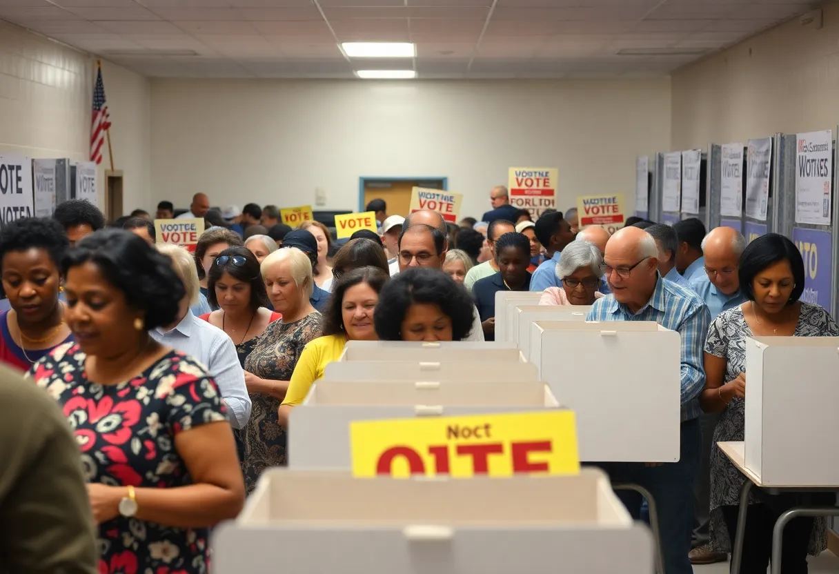People voting at a polling station in Alabama during municipal elections