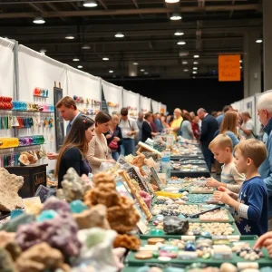 Families exploring gems and minerals at the Bessemer gem show