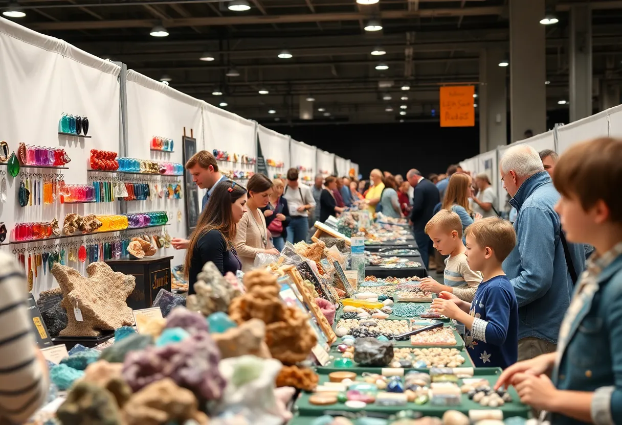Families exploring gems and minerals at the Bessemer gem show