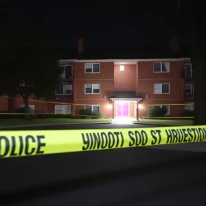 Police tape at a Birmingham apartment complex where a tragic shooting occurred.
