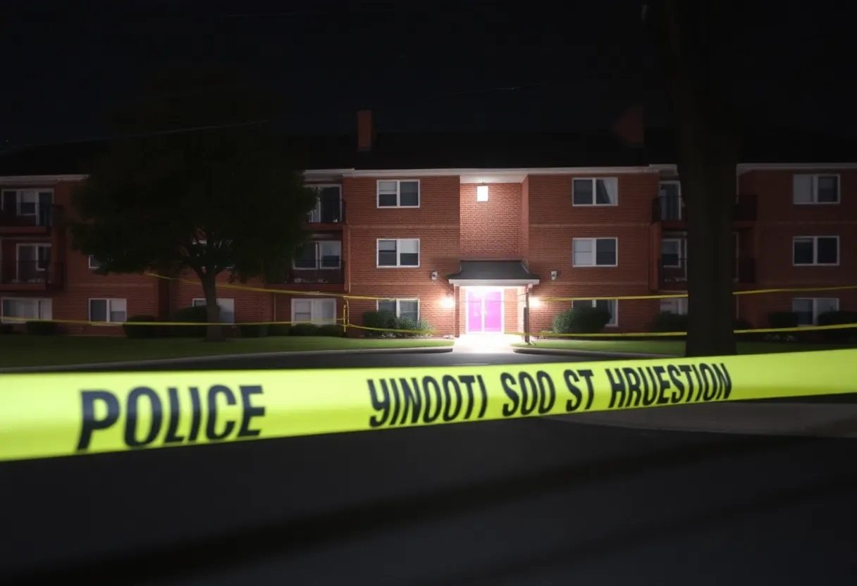 Police tape at a Birmingham apartment complex where a tragic shooting occurred.