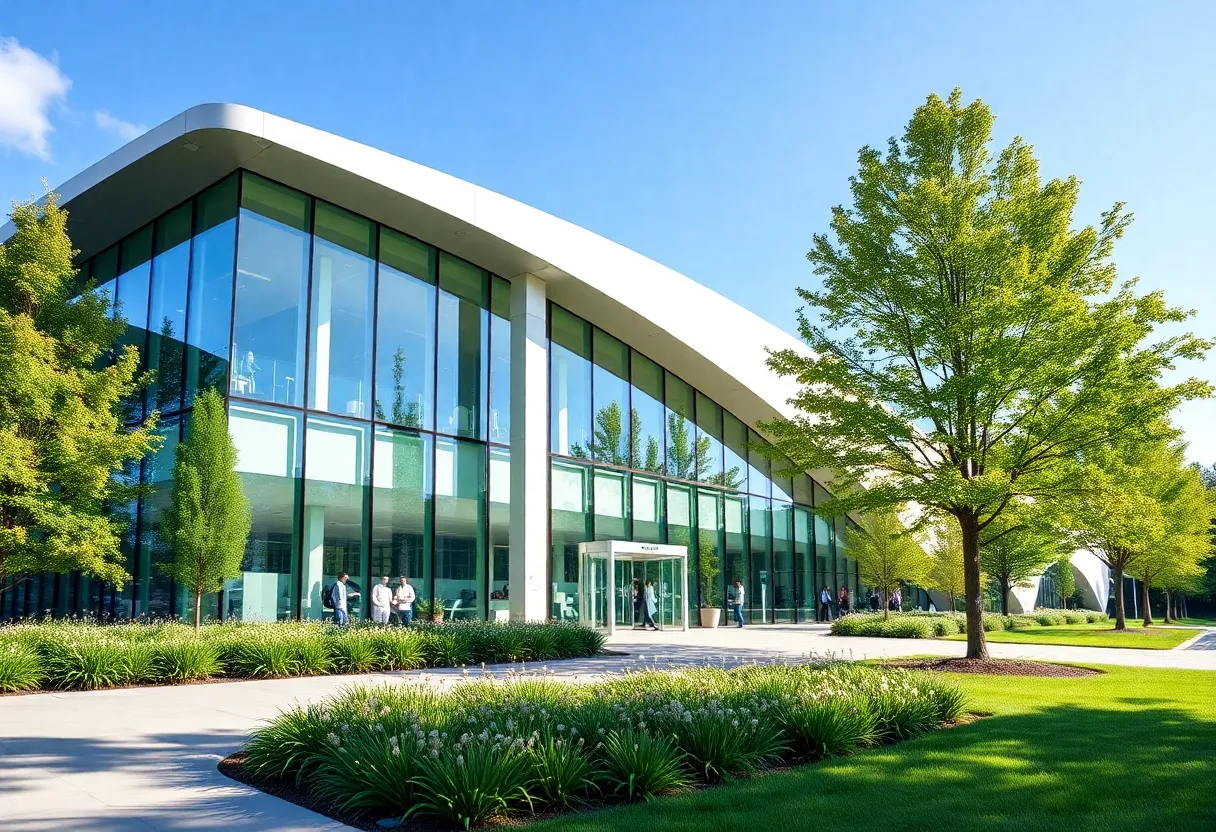 Exterior view of the Birmingham Biotechnology Center showcasing modern architecture.