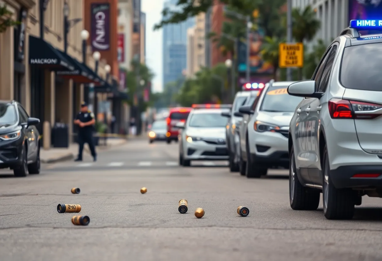 Police survey the scene of a shooting in downtown Birmingham
