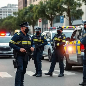 Police officers in Birmingham working together during a drug bust operation.