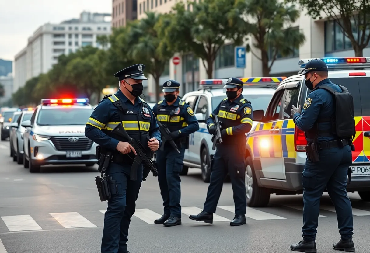 Police officers in Birmingham working together during a drug bust operation.