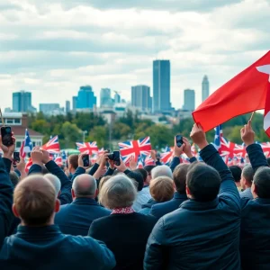 Supporters celebrating at a Birmingham election rally