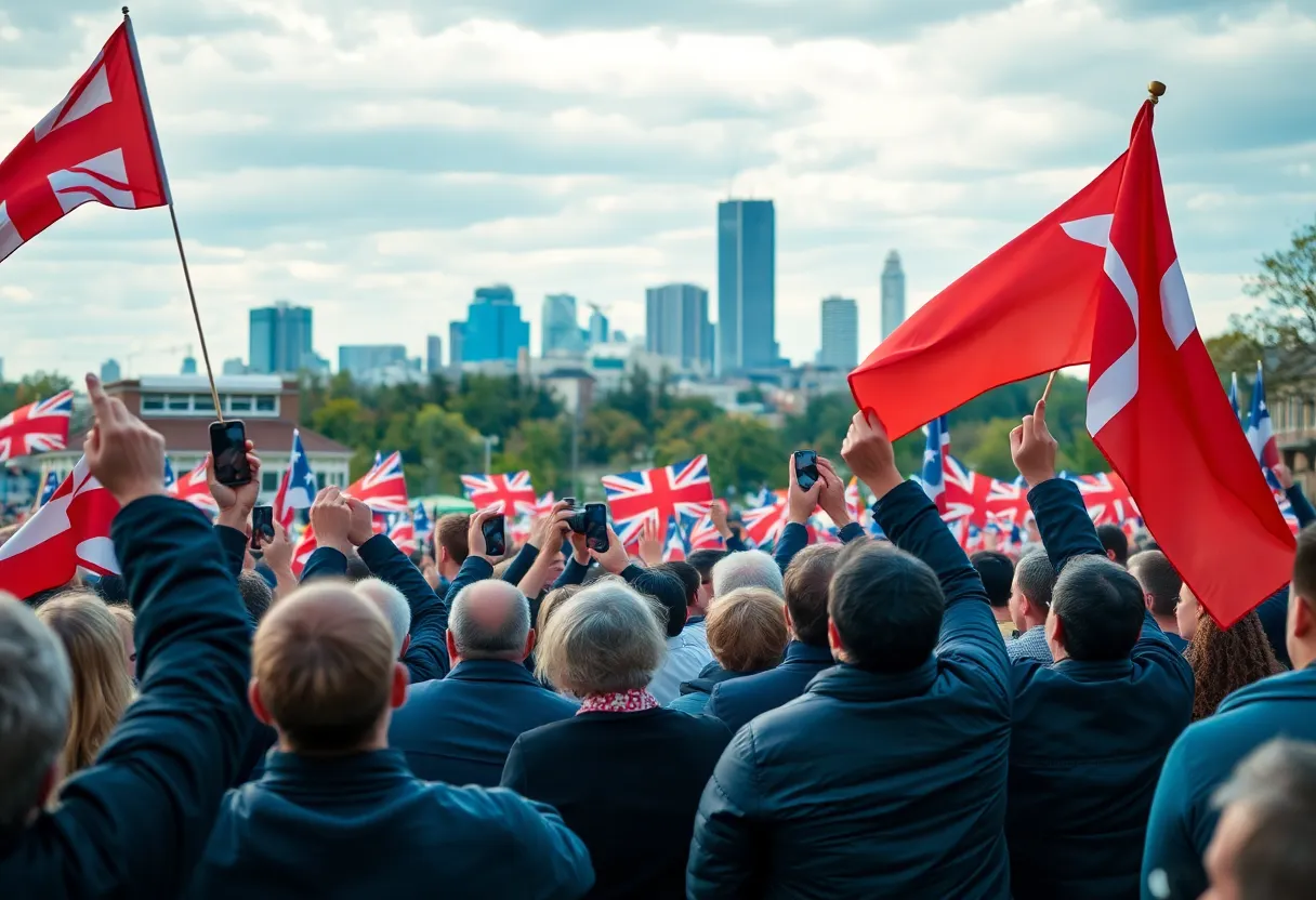 Supporters celebrating at a Birmingham election rally