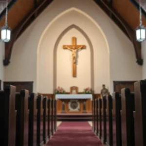Atmosphere of church reflecting on a priest investigation
