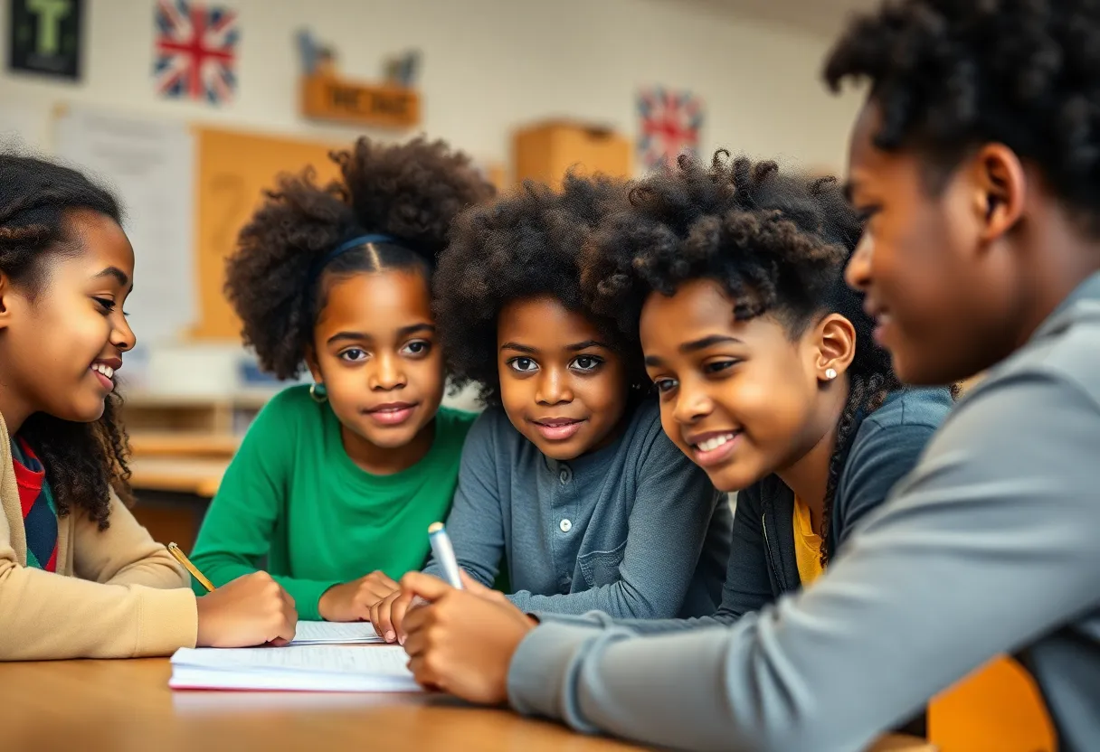 Students of diverse backgrounds collaborating in a classroom setting